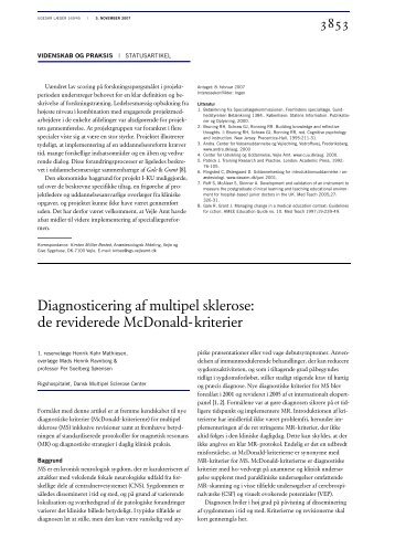 Diagnosticering af multipel sklerose: de reviderede McDonald- kriterier