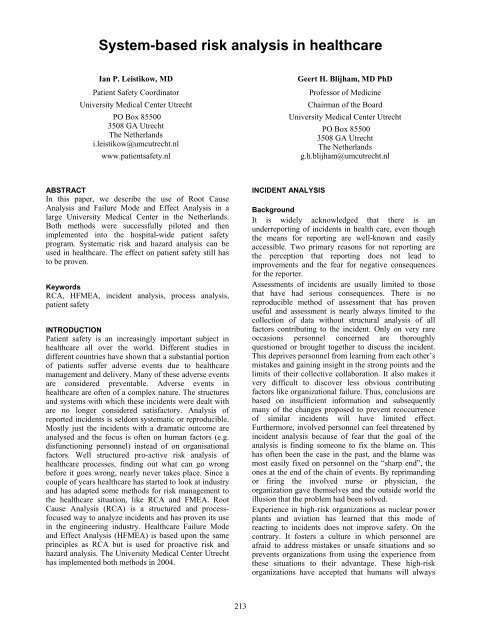 System-based risk analysis in healthcare