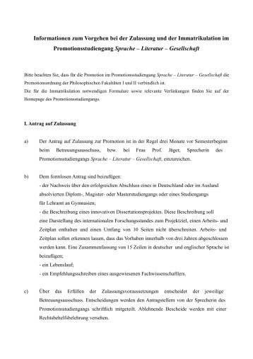 Informationen zum Vorgehen bei der Zulassung und der ...