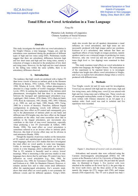 Tonal Effect on Vowel Articulation in a Tone Language - ISCA ...