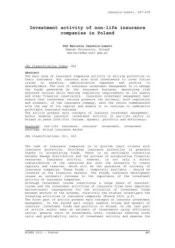 Investment activity of non-life insurance companies in Poland - mibes