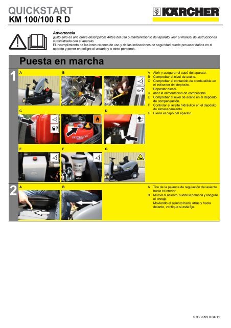 QUICKSTART Puesta en marcha - Karcher