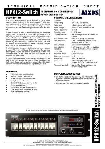 HPX 12 Switch Technical Specification Sheet - Jands