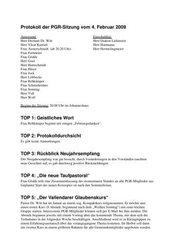 Protokoll der PGR-Sitzung vom 4. Februar 2009 TOP 1: Geistliches ...