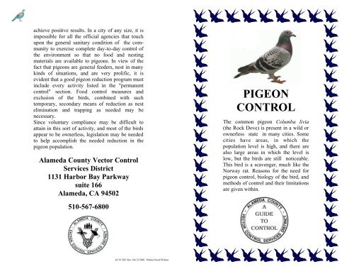 Pigeon Brochure - Vector Control Services - Alameda County