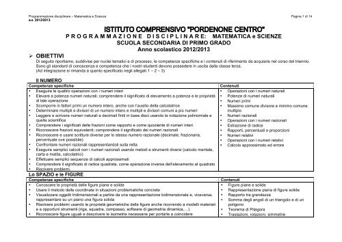 Programmazione disciplinare di Matematica e ... - Centro Storico