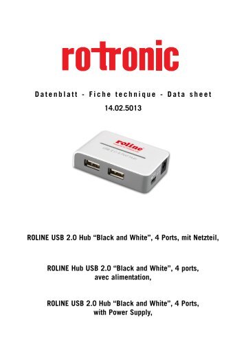 Data sheet ROLINE USB 2.0 Hub “Black and White”, 4 Ports, mit ...