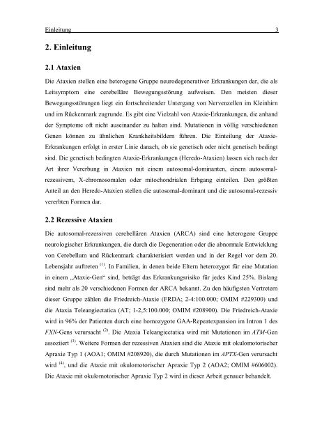 Ataxie mit okulomotorischer Apraxie Typ 2: Charakterisierung des ...