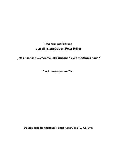 Wir stellen Ihnen hier die gesamte Regierungserklärung ... - CDU Saar