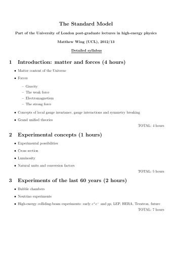 Syllabus for course - High Energy Physics - UCL