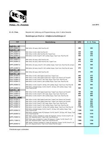 Philips - TV - Preisliste - Kern + Schaufelberger AG
