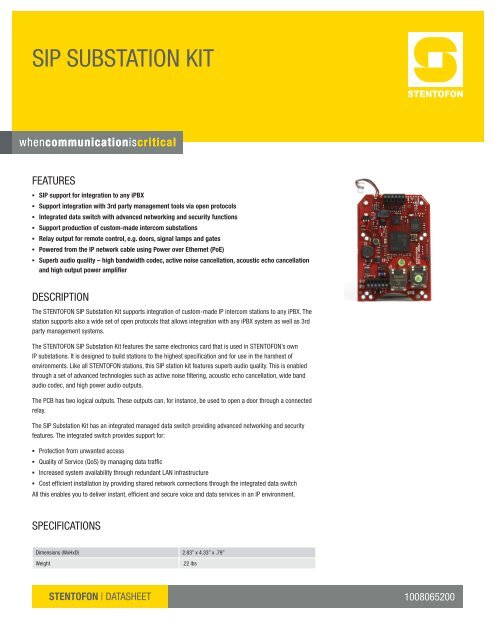 SIP SUBSTATION KIT - Zenitel