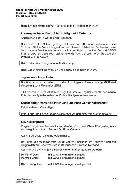 Protokoll Verbandstag 2006 - Deutscher Tanzsportverband eV