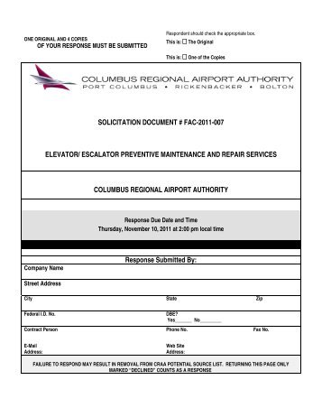 solicitation document # fac-2011-007 elevator/ escalator preventive ...