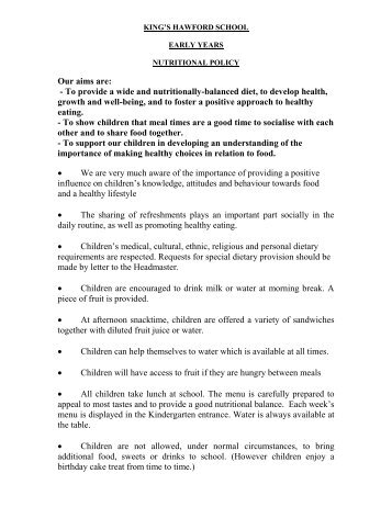 Early Years Healthy Eating Policy - The King's School