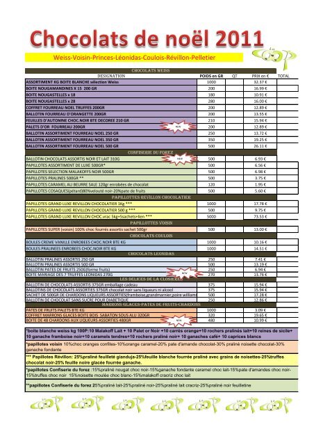 tarif 2011 CLIENTS Choc noel coopA4RV.pdf - cooploire