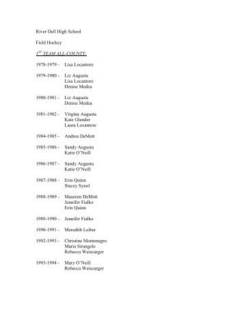 Field Hockey 1st Team All-County - River Dell Regional School District