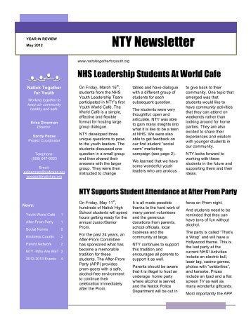 Natick Together for Youth Newsletter - NHS Web Design