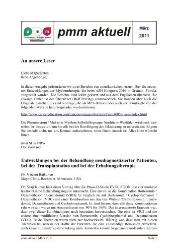 An unsere Leser - Plasmozytom / Multiples Myelom ...