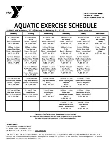 Aquatic exercise schedule - The Summit Area YMCA