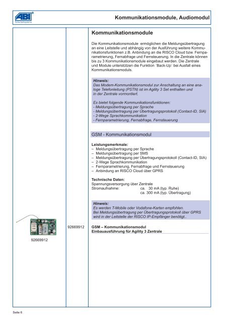 Bidirektionales Funksystem Agility 3 Produktkatalog 2014/2015 - ABI ...