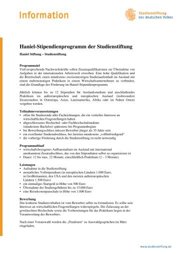 Haniel-Stipendienprogramm der Studienstiftung