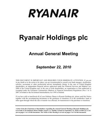 Notice of AGM 2010 FINAL - Ryanair