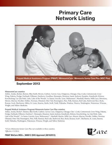 (PMAP) Primary Care Network Listing - UCare