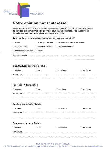 Questionnaire De Satisfaction Kinderhotel Muchetta