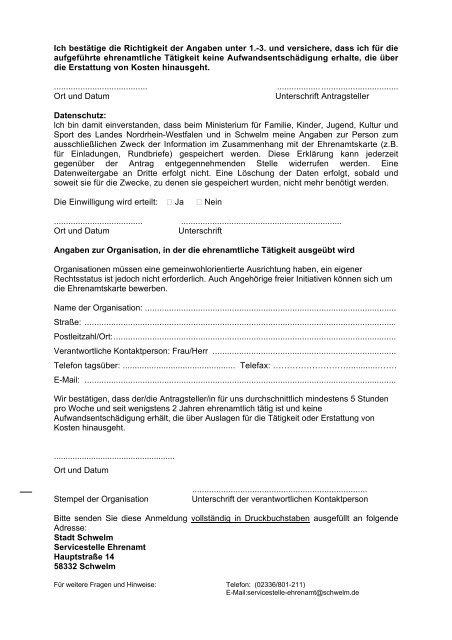 Antragsformular Ehrenamtliche - Stadt Schwelm