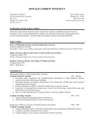 Donald Winesett Resume - Physics - North Carolina State University