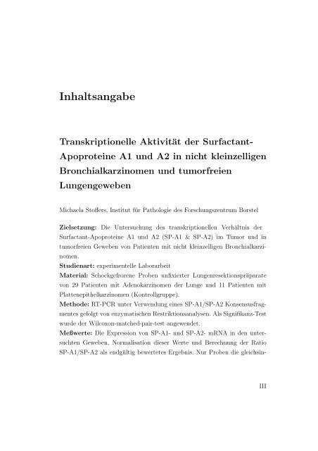 Transkriptionelle Aktivität der Surfactant-Apoproteine A1 und A2 in ...