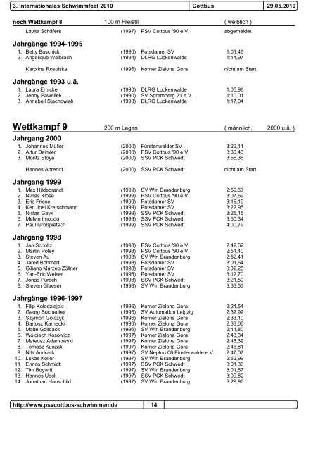 deckblatt ausschreibung - PSV Cottbus 90 eV Abteilung Schwimmen