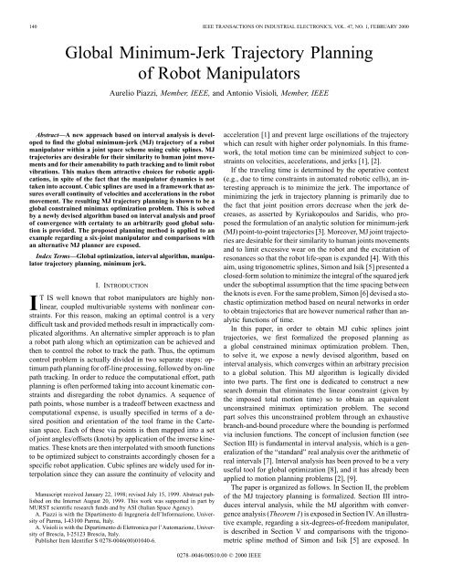 Global Minimum-Jerk Trajectory Planning of Robot Manipulators ...