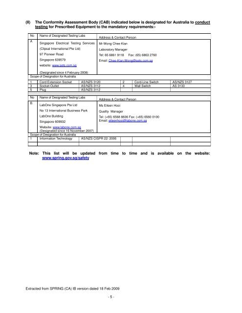 APPENDIX L â CONFORMITY ASSESSMENT BODIES ... - Spring