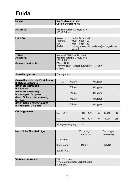 Verzeichnis mit Beschreibungen und Kontaktdaten - Landkreis Fulda