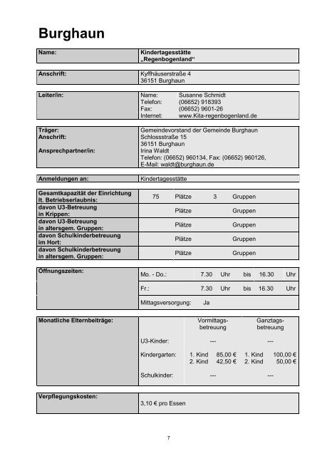 Verzeichnis mit Beschreibungen und Kontaktdaten - Landkreis Fulda