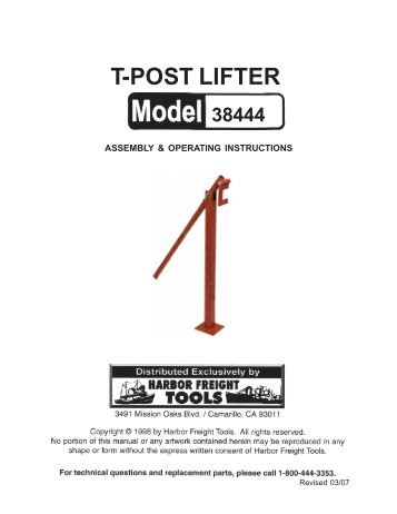 38444 t post lifter manual - Harbor Freight Tools