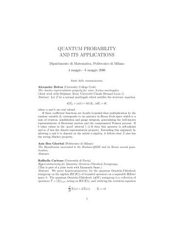 quantum probability and its applications - Politecnico di Milano