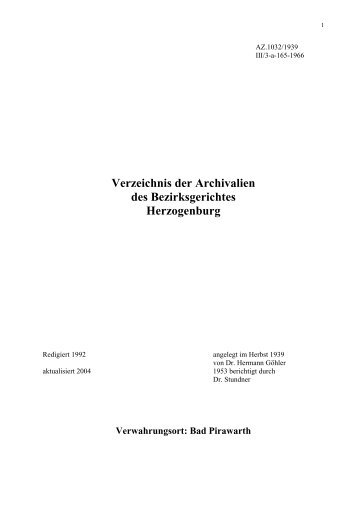 Verzeichnis der Archivalien des Bezirksgerichtes Herzogenburg