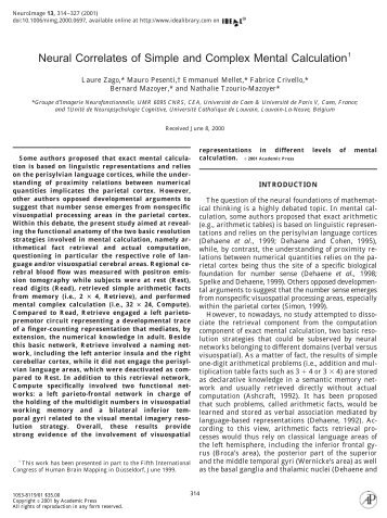 Neural Correlates of Simple and Complex Mental Calculation