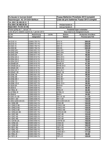Yuasa Batterien 2013 PL - Pe-Handel & Vertriebs GmbH