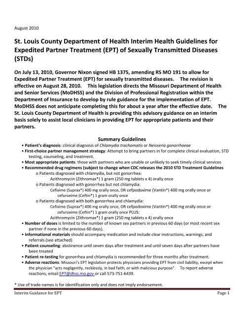 Interim Guidelines for Expedited Partner Therapy - St. Louis County