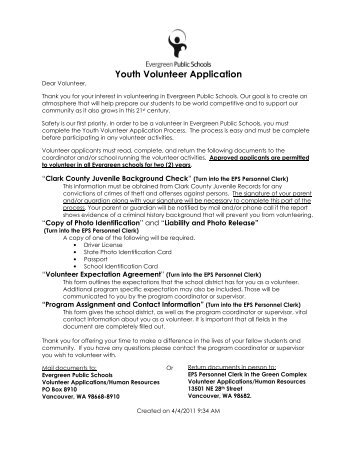 Youth Volunteer Application - Evergreen Public Schools