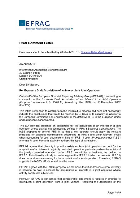 Draft Comment Letter - EFRAG