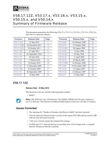 Firmware Release Notes - Zebra