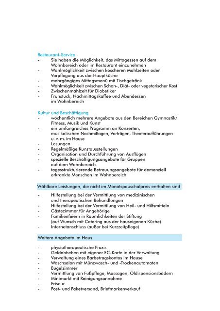 Leistungsverzeichnis Pflegeheim - Budge-Stiftung