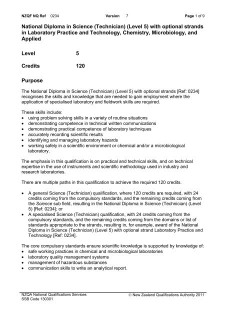 National Diploma in Science (Technician) (Level 5) with ... - NZQA