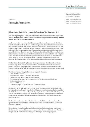 Erfolgreicher Erstauftritt - blechzulieferer.de auf der Blechexpo 2011