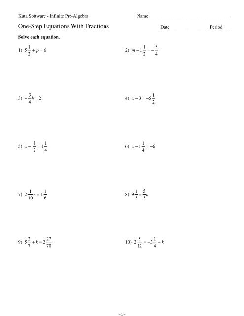 One Step Equations With Fractions Kuta Software